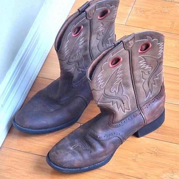 ARIAT KIDS HERITAGE STOCKMAN BOOT Youth Size 4 Brown Leather Rugged UNISEX - Picture 2 of 16